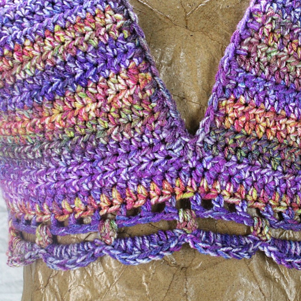 HAND CRAFTED Crop Top Crochet Bikini Halter Purple Multi Color Various - Picture 2 of 13